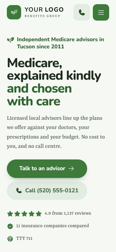 Sagebrook Benefits Group home page on a phone