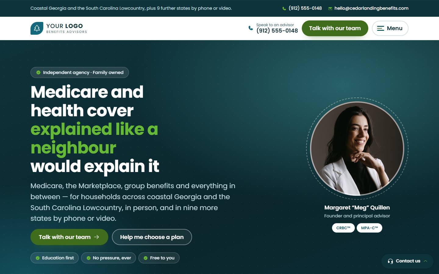 Cedar Landing Benefits home page on a desktop screen