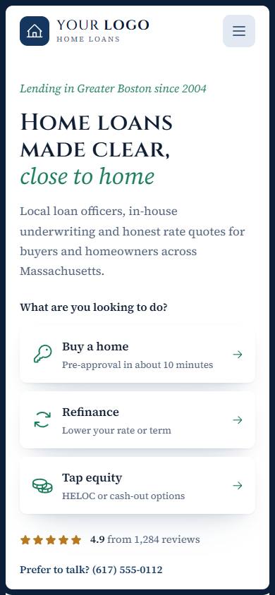 Harborview Home Loans home page on a phone