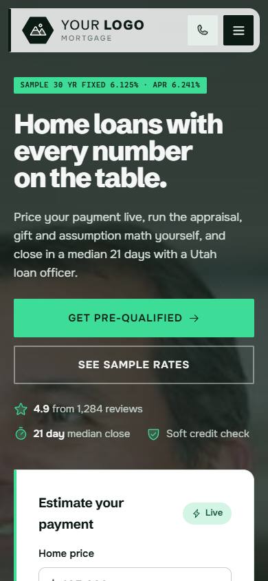 Summit Ridge Mortgage home page on a phone