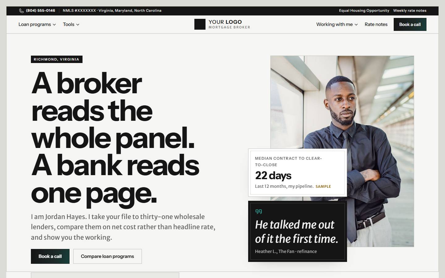 Jordan Hayes Mortgage home page on a desktop screen