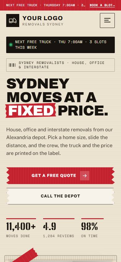 Harbour City Removals home page on a phone